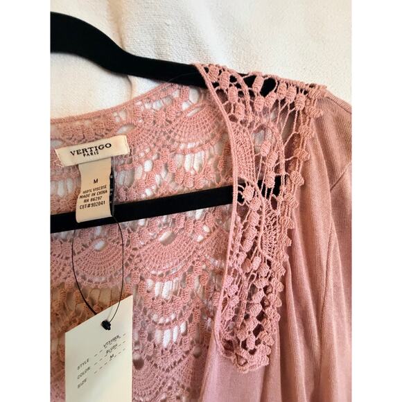 Vertigo Paris Blush Pink Lace Crochet Open Front Cardigan Duster Size M NWT $160 - Picture 4 of 11